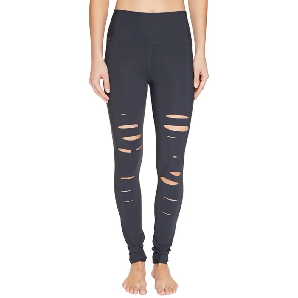 Alo Yoga Ripped Warrior Leggings in Anthracite Grey Athletic Activewear Gym